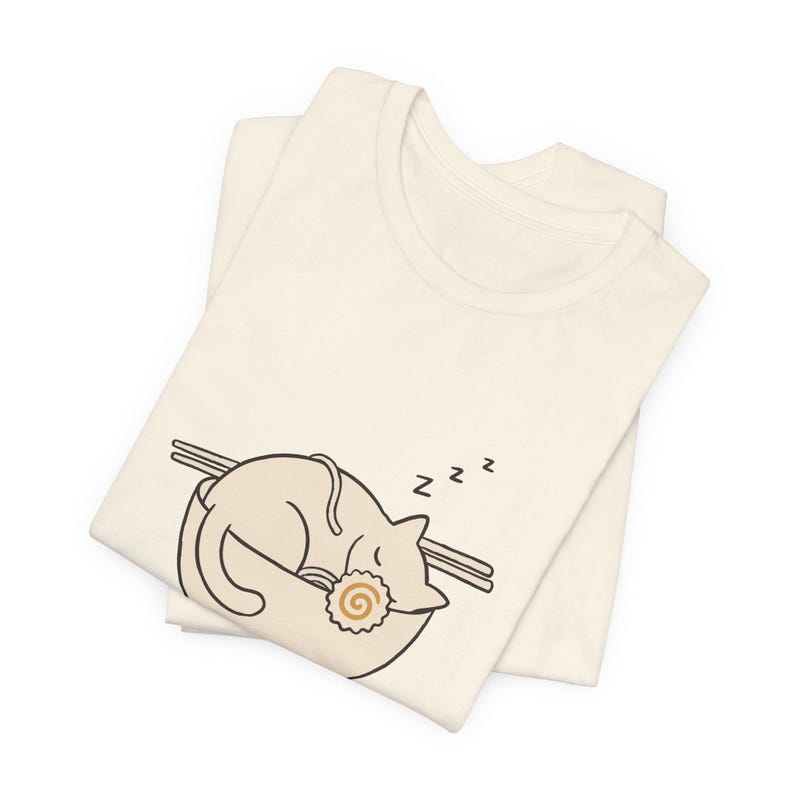 Sleeping Cat Ramen Bowl T-Shirt, Minimalist Noodle Art Tee image 2