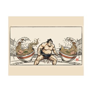 Sumo Deadlift Ramen Poster, Japanese Woodblock Gym Art, Kitchen Print image 10