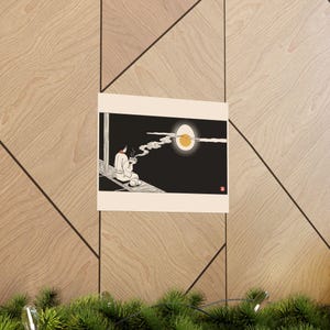 Tsukimi Night Poster, Japanese Moon Egg Art, Cozy Ramen Print image 13