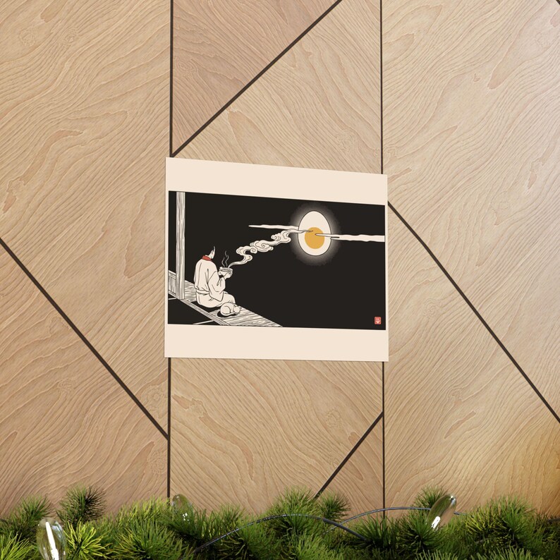 Tsukimi Night Poster, Japanese Moon Egg Art, Cozy Ramen Print image 13