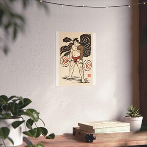 Ramen Sumo Poster, Japanese Woodblock Deadlift Art, Ukiyo-e Gym Print image 6