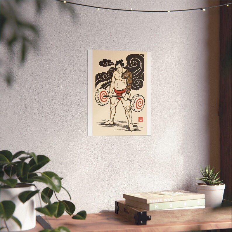 Ramen Sumo Poster, Japanese Woodblock Deadlift Art, Ukiyo-e Gym Print image 6
