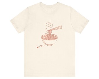 One Line Art Ramen T-Shirt, Minimalist Noodle Bowl Tee, Japanese Foodie Apparel