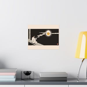Tsukimi Night Poster, Japanese Moon Egg Art, Cozy Ramen Print image 16
