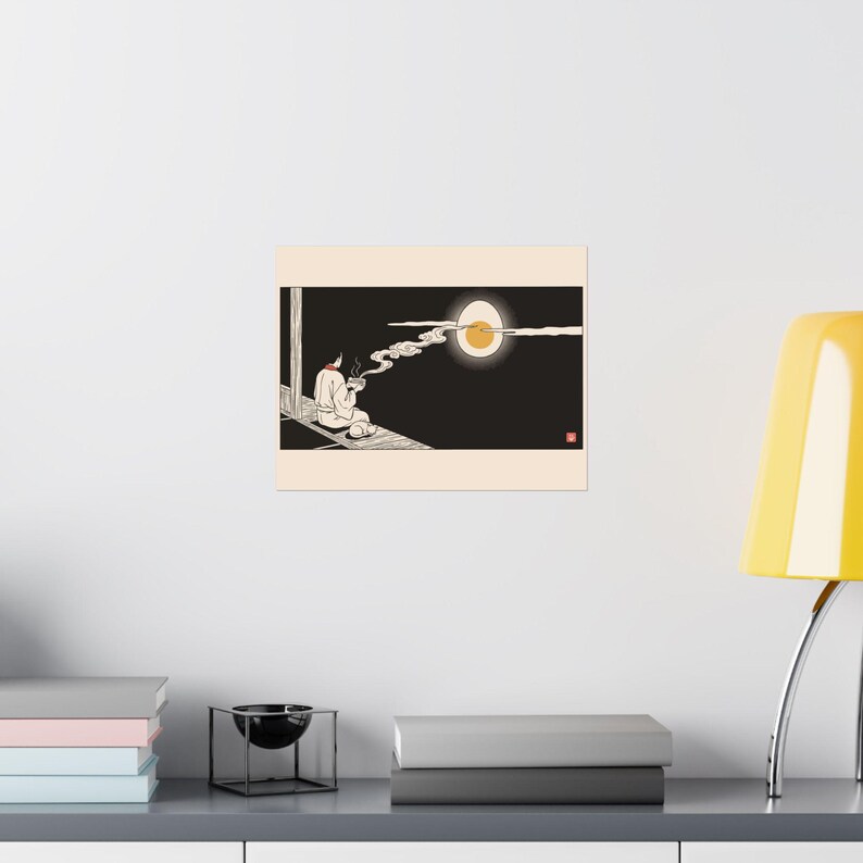 Tsukimi Night Poster, Japanese Moon Egg Art, Cozy Ramen Print image 16