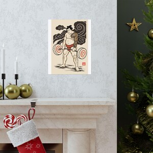 Ramen Sumo Poster, Japanese Woodblock Deadlift Art, Ukiyo-e Gym Print image 7