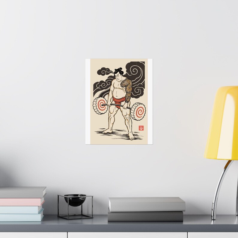 Ramen Sumo Poster, Japanese Woodblock Deadlift Art, Ukiyo-e Gym Print image 8