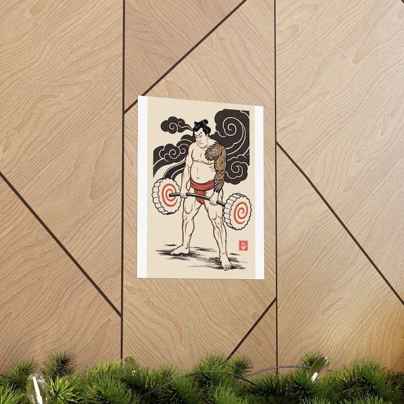 Ramen Sumo Poster, Japanese Woodblock Deadlift Art, Ukiyo-e Gym Print image 5