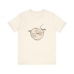 Sleeping Cat Ramen Bowl T-Shirt, Minimalist Noodle Art Tee image 1