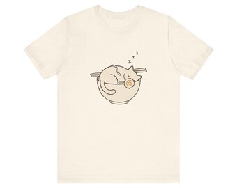 Sleeping Cat Ramen Bowl T-Shirt, Minimalist Noodle Art Tee