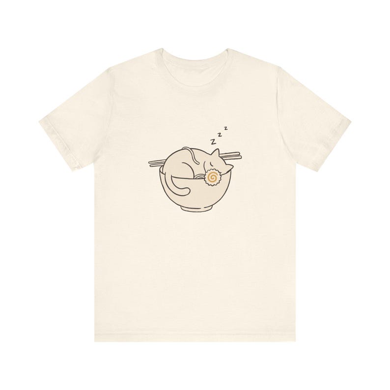 Sleeping Cat Ramen Bowl T-Shirt, Minimalist Noodle Art Tee image 1