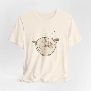 Sleeping Cat Ramen Bowl T-Shirt, Minimalist Noodle Art Tee image 3