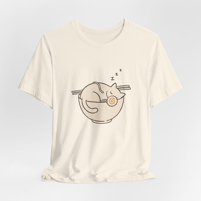 Sleeping Cat Ramen Bowl T-Shirt, Minimalist Noodle Art Tee image 3