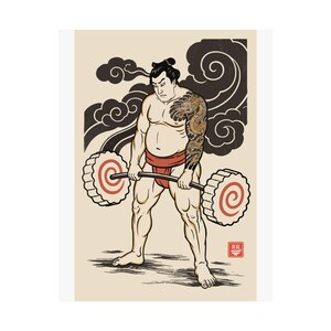 Ramen Sumo Poster, Japanese Woodblock Deadlift Art, Ukiyo-e Gym Print image 2