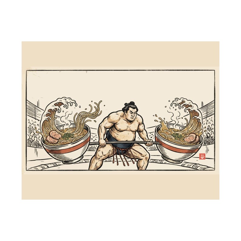 Sumo Deadlift Ramen Poster, Japanese Woodblock Gym Art, Kitchen Print image 18
