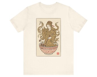 Ramen Goddess T-Shirt, Japanese Woodblock Noodle Tee, Ukiyo-e Foodie Shirt
