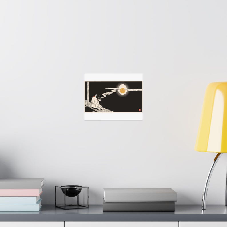 Tsukimi Night Poster, Japanese Moon Egg Art, Cozy Ramen Print image 8