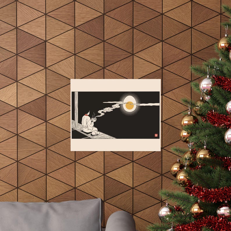 Tsukimi Night Poster, Japanese Moon Egg Art, Cozy Ramen Print image 20