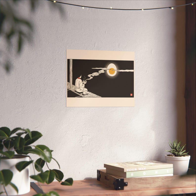Tsukimi Night Poster, Japanese Moon Egg Art, Cozy Ramen Print image 14