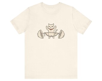 Spotter Cat T-Shirt, Minimalist Line Art Gym Shirt, Cat Lover Workout Tee