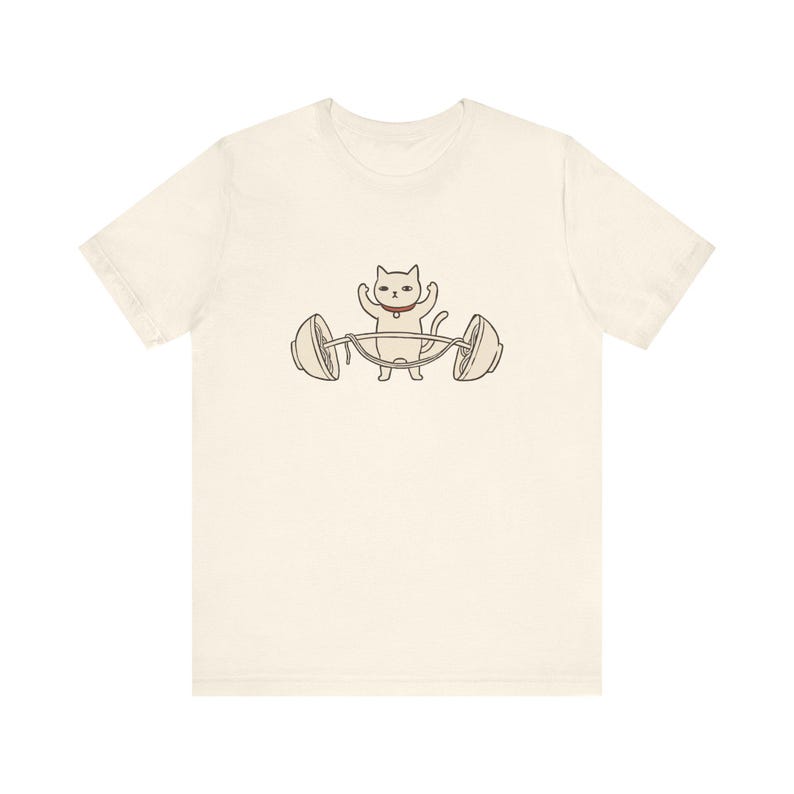 Spotter Cat T-Shirt, Minimalist Line Art Gym Shirt, Cat Lover Workout Tee image 1