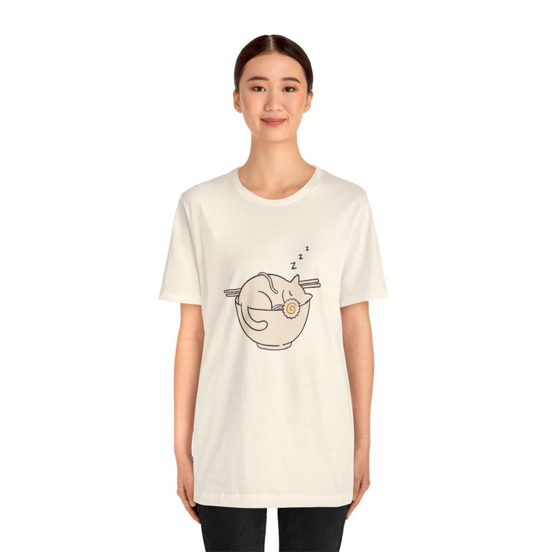 Sleeping Cat Ramen Bowl T-Shirt, Minimalist Noodle Art Tee image 5