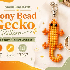 Pony Bead Gecko Pattern PDF | Beaded Lizard Keychain Tutorial | 90s Bead Animal Pattern | DIY Pony Bead Charm | Instant Digital Download