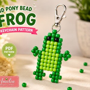 Pony Bead Patterns PDF | Frog Pony Bead Keychain Pattern DIY |Printable 90s Bead Crafts Pet Charm Tutorial | Animal Bead Keychain