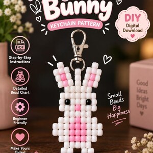 Pony Beads Bunny Pattern PDF • Printable Kawaii Rabbit Pony Beads Keychain Craft • DIY Bead Pet Backpack Charm | Instant Download