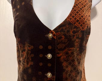 Vintage 70s JCPenney Velvet Vest: Patchwork Floral, Geometric, Abstract (Size 14)