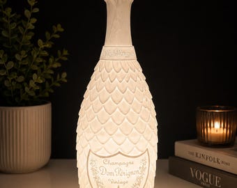Lámpara con forma de botella de champán Dom Pérignon con LED RGB – Decoración de lujo con botellas – Luz de bar – Lámpara ambiental – Regalo para él