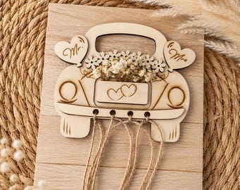 Geldgeschenk Hochzeit personalisiert mit Namen & Hochzeitsdatum | Hochzeitsgeschenk aus Holz mit Trockenblumen | Geschenk für Brautpaar