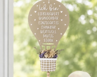 Heißluftballon Wanddeko mit Affirmationen | 3D Druck aus PLA | Boho Deko | Geschenk für Kinderzimmer | Geburtsgeschenk |  Sonnenfänger