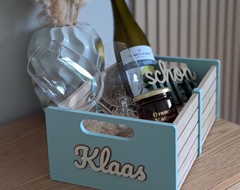 Personalisierte Geschenkbox aus Holz & 3D-Druck | Weinbox | Dekobox | Aufbewahrungsbox mit Name | Geschenk zur Taufe, Hochzeit