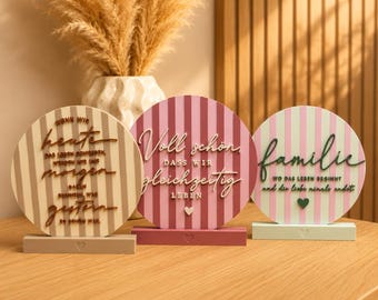 3D Aufsteller mit Spruch | Dekoschild aus PLA | Rund 20 cm | Moderne Wohnungsdeko | Geschenkidee | 3D-Druck