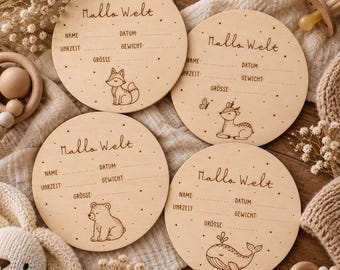 Personalisierte Geburtsdaten Holzscheibe | Baby Geburtsschild aus Holz | Newborn Erinnerung | Mit Name oder Geburtsdaten graviert | 14,5 cm