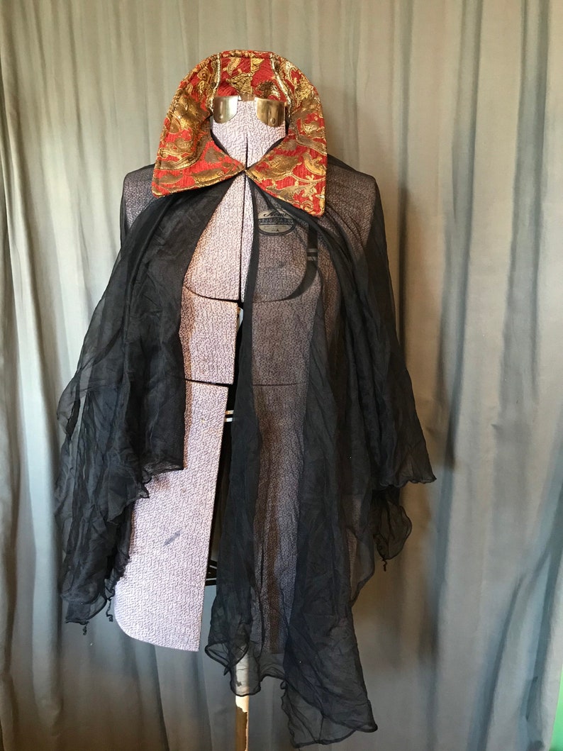 Black Sheer Vampire Cape With Handkerchief Hem and Burgundy Etsy