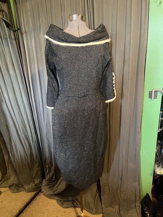 Stunning True Vintage 1950s Wool Wiggle Dress with