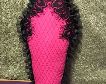 Coffin Pillow Barbiecore Barbie Goth Hot Pink Quilted with Black Lace