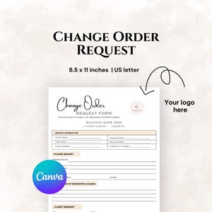 Change Order Form | Construction Change Order Template | Contractor Change Request | Project Change Form | Printable Builders documents