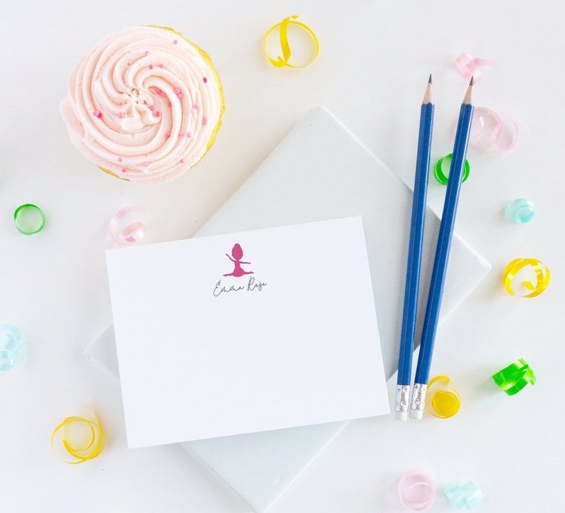 Children/'s Thank You Note Card Stationery Personalized Kids Stationery Set of Flat Notecards Ballerina
