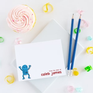 Personalized Kids Stationery Set of Flat Notecards | Children&#39;s Thank You Note Card Stationery | Robot