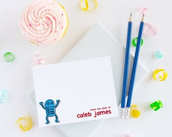 Personalized Kids Stationery Set of Flat Notecards | Children's Thank You Note Card Stationery | Robot