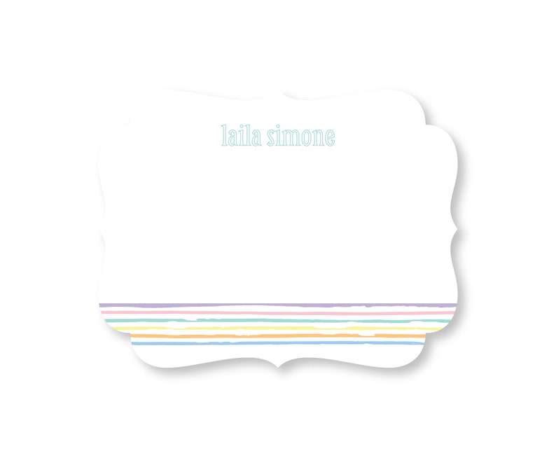 Personalized Kids Stationery Set of Flat Notecards Children's Thank You Note Card Stationery Rainbow Antique Shape