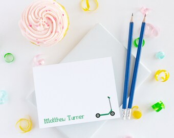 Personalized Kids Stationery Set of Flat Notecards | Children's Thank You Note Card Stationery | Scooter