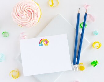 Personalized Kids Stationery Set of Flat Notecards | Children's Thank You Note Card Stationery | Rainbow Monogram