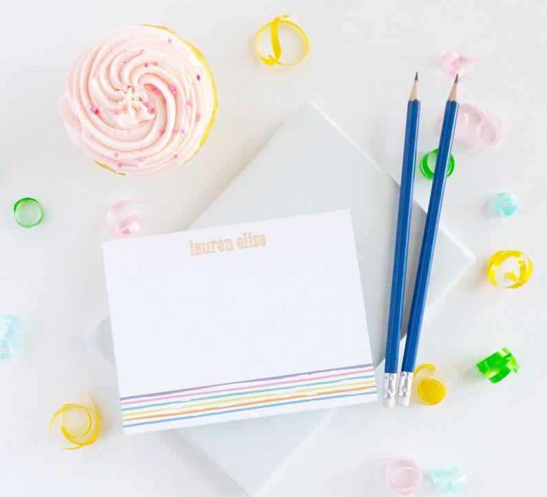 Personalized Kids Stationery Set of Flat Notecards Children's Thank You Note Card Stationery Rainbow image 1