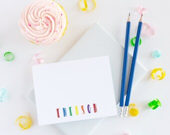 Personalized Kids Stationery Set of Flat Notecards | Children's Thank You Note Card Stationery | Rainbow Colors