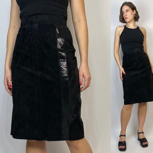 Vtg 80s SUEDE Pencil Skirt w SNAKESKIN Inserts! Small