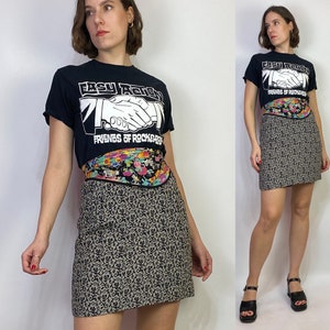 Vtg 80s MINI Skirt with DRAPED FLORAL Waist! Small
